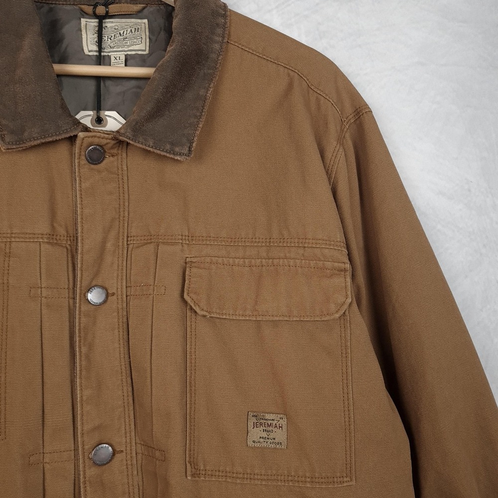 Jeremiah Barn Coat Mens XL Brown Canvas Lined Corduroy Collar Snap Workwear - Picture 4 of 16
